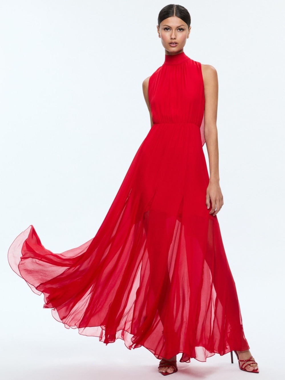 Alice + Olivia Dita Cowl Back Godet Maxi Dress Size 10 - Picture 3 of 15
